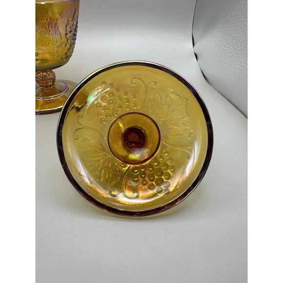 Vintage Indiana Marigold Harvest Grapes Pattern 6.85" Tall Candy Dish with Lid - Picture 5 of 6